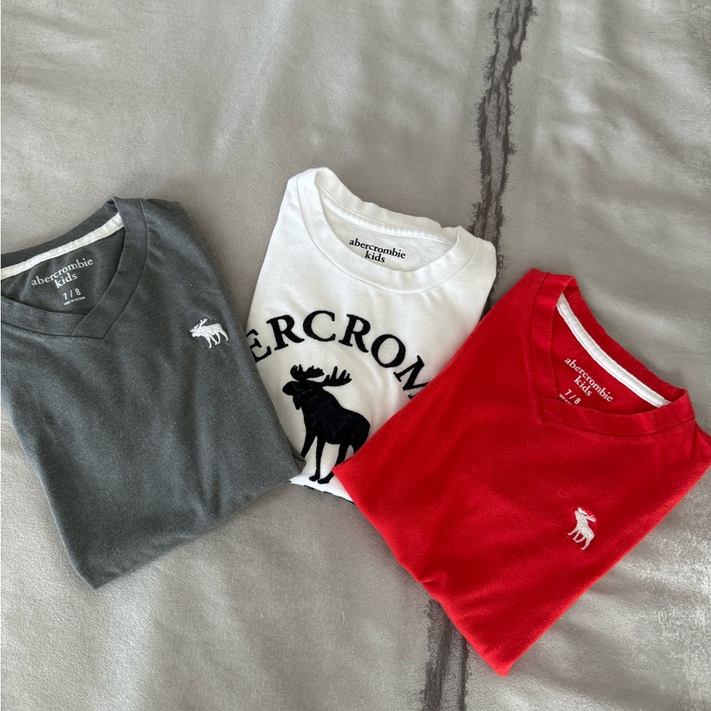 abercrombie kids Gray, White & Red Tee Set with Moose Logos
